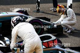 Lewis Hamilton (GBR) Mercedes AMG F1 W08 celebrates his pole position in parc ferme. 26.08.2017. Formula 1 World Championship, Rd 12, Belgian Grand Prix, Spa Francorchamps, Belgium, Qualifying Day.