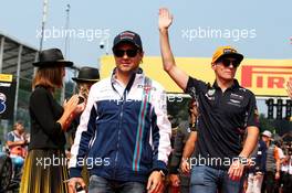 (L to R): Felipe Massa (BRA) Williams and Max Verstappen (NLD) Red Bull Racing on the drivers parade. 27.08.2017. Formula 1 World Championship, Rd 12, Belgian Grand Prix, Spa Francorchamps, Belgium, Race Day.