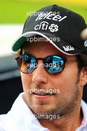 Sergio Perez (MEX) Sahara Force India F1 on the drivers parade. 27.08.2017. Formula 1 World Championship, Rd 12, Belgian Grand Prix, Spa Francorchamps, Belgium, Race Day.