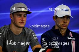 (L to R): Stoffel Vandoorne (BEL) McLaren and Esteban Ocon (FRA) Sahara Force India F1 Team in the FIA Press Conference. 24.08.2017. Formula 1 World Championship, Rd 12, Belgian Grand Prix, Spa Francorchamps, Belgium, Preparation Day.