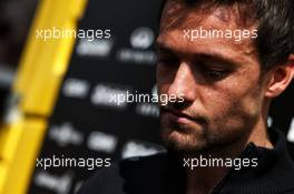 Jolyon Palmer (GBR) Renault Sport F1 Team with the media. 24.08.2017. Formula 1 World Championship, Rd 12, Belgian Grand Prix, Spa Francorchamps, Belgium, Preparation Day.