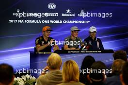 The FIA Press Conference (L to R): Max Verstappen (NLD) Red Bull Racing; Stoffel Vandoorne (BEL) McLaren; Esteban Ocon (FRA) Sahara Force India F1 Team. 24.08.2017. Formula 1 World Championship, Rd 12, Belgian Grand Prix, Spa Francorchamps, Belgium, Preparation Day.