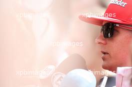 Kimi Raikkonen (FIN) Ferrari with the media. 24.08.2017. Formula 1 World Championship, Rd 12, Belgian Grand Prix, Spa Francorchamps, Belgium, Preparation Day.