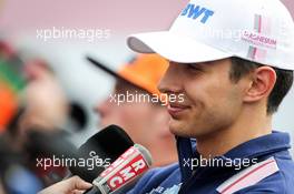 Esteban Ocon (FRA) Sahara Force India F1 Team with the media. 24.08.2017. Formula 1 World Championship, Rd 12, Belgian Grand Prix, Spa Francorchamps, Belgium, Preparation Day.