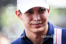 Esteban Ocon (FRA) Sahara Force India F1 Team with the media. 24.08.2017. Formula 1 World Championship, Rd 12, Belgian Grand Prix, Spa Francorchamps, Belgium, Preparation Day.