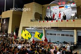 The podium (L to R): Lewis Hamilton (GBR) Mercedes AMG F1, second; Sebastian Vettel (GER) Ferrari, race winner; Valtteri Bottas (FIN) Mercedes AMG F1, third. 16.04.2017. Formula 1 World Championship, Rd 3, Bahrain Grand Prix, Sakhir, Bahrain, Race Day.