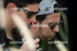 (L to R): Esteban Ocon (FRA) Sahara Force India F1 Team with team mate Sergio Perez (MEX) Sahara Force India F1. 13.04.2017. Formula 1 World Championship, Rd 3, Bahrain Grand Prix, Sakhir, Bahrain, Preparation Day.