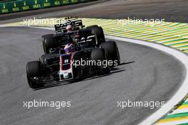 Romain Grosjean (FRA) Haas F1 Team VF-17 leads team mate Kevin Magnussen (DEN) Haas VF-17. 10.11.2017. Formula 1 World Championship, Rd 19, Brazilian Grand Prix, Sao Paulo, Brazil, Practice Day.