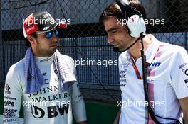 Sergio Perez (MEX) Sahara Force India F1 with talks Tim Wright (GBR) Sahara Force India F1 Team Race Engineer on the grid. 12.11.2017. Formula 1 World Championship, Rd 19, Brazilian Grand Prix, Sao Paulo, Brazil, Race Day.