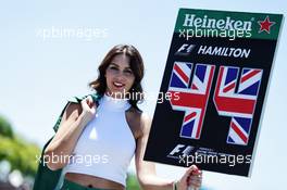 Grid girl for Lewis Hamilton (GBR) Mercedes AMG F1. 12.11.2017. Formula 1 World Championship, Rd 19, Brazilian Grand Prix, Sao Paulo, Brazil, Race Day.