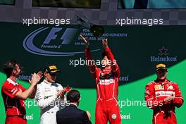 The podium (L to R): Valtteri Bottas (FIN) Mercedes AMG F1 second; Sebastian Vettel (GER) Ferrari, race winner; Kimi Raikkonen (FIN) Ferrari, third. 12.11.2017. Formula 1 World Championship, Rd 19, Brazilian Grand Prix, Sao Paulo, Brazil, Race Day.
