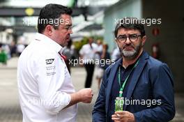 (L to R): Eric Boullier (FRA) McLaren Racing Director with Luis Garcia Abad (ESP) Driver Manager. 11.11.2017. Formula 1 World Championship, Rd 19, Brazilian Grand Prix, Sao Paulo, Brazil, Qualifying Day.