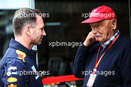 (L to R): Christian Horner (GBR) Red Bull Racing Team Principal with Niki Lauda (AUT) Mercedes Non-Executive Chairman. 11.11.2017. Formula 1 World Championship, Rd 19, Brazilian Grand Prix, Sao Paulo, Brazil, Qualifying Day.