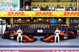 (L to R): Fernando Alonso (ESP) McLaren and team mate Stoffel Vandoorne (BEL) McLaren at a team photograph. 12.11.2017. Formula 1 World Championship, Rd 19, Brazilian Grand Prix, Sao Paulo, Brazil, Race Day.
