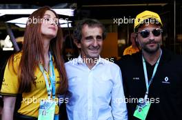 Marina Ruy Barbosa (BRA) Actress with Alain Prost (FRA) Renault Sport F1 Team Special Advisor and Bruno Gaglassio (BRA) Actor. 12.11.2017. Formula 1 World Championship, Rd 19, Brazilian Grand Prix, Sao Paulo, Brazil, Race Day.