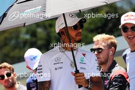 Lewis Hamilton (GBR) Mercedes AMG F1 on the drivers parade. 12.11.2017. Formula 1 World Championship, Rd 19, Brazilian Grand Prix, Sao Paulo, Brazil, Race Day.