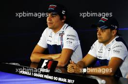 (L to R): Lance Stroll (CDN) Williams and Felipe Massa (BRA) Williams in the FIA Press Conference. 09.11.2017. Formula 1 World Championship, Rd 19, Brazilian Grand Prix, Sao Paulo, Brazil, Preparation Day.