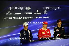 (L to R): Esteban Ocon (FRA) Sahara Force India F1 Team; Kimi Raikkonen (FIN) Ferrari; and Brendon Hartley (NZL) Scuderia Toro Rosso, in the FIA Press Conference. 09.11.2017. Formula 1 World Championship, Rd 19, Brazilian Grand Prix, Sao Paulo, Brazil, Preparation Day.