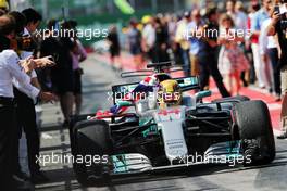 Race winner Lewis Hamilton (GBR) Mercedes AMG F1 W08 celebrates as he enters parc ferme. 11.06.2017. Formula 1 World Championship, Rd 7, Canadian Grand Prix, Montreal, Canada, Race Day.