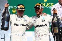 2nd for Valtteri Bottas (FIN) Mercedes AMG F1 W08 and 1st place for Lewis Hamilton (GBR) Mercedes AMG F1. 11.06.2017. Formula 1 World Championship, Rd 7, Canadian Grand Prix, Montreal, Canada, Race Day.