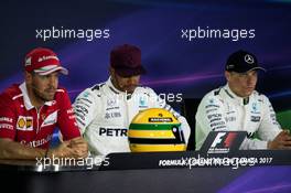 The FIA Press Conference (L to R): Sebastian Vettel (GER) Ferrari; Lewis Hamilton (GBR) Mercedes AMG F1; Valtteri Bottas (FIN) Mercedes AMG F1. 10.06.2017. Formula 1 World Championship, Rd 7, Canadian Grand Prix, Montreal, Canada, Qualifying Day.