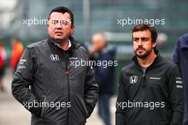 (L to R): Eric Boullier (FRA) McLaren Racing Director with Fernando Alonso (ESP) McLaren. 07.04.2017. Formula 1 World Championship, Rd 2, Chinese Grand Prix, Shanghai, China, Practice Day.
