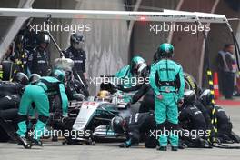 Lewis Hamilton (GBR) Mercedes AMG F1  during pitstop 09.04.2017. Formula 1 World Championship, Rd 2, Chinese Grand Prix, Shanghai, China, Race Day.