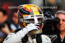 Lewis Hamilton (GBR) Mercedes AMG F1 celebrates his pole position in parc ferme. 08.04.2017. Formula 1 World Championship, Rd 2, Chinese Grand Prix, Shanghai, China, Qualifying Day.