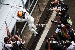 Lewis Hamilton (GBR) Mercedes AMG F1 celebrates his pole position in parc ferme. 08.04.2017. Formula 1 World Championship, Rd 2, Chinese Grand Prix, Shanghai, China, Qualifying Day.