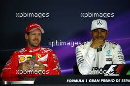 (L to R): Sebastian Vettel (GER) Ferrari and Lewis Hamilton (GBR) Mercedes AMG F1 in the FIA Press Conference. 13.05.2017. Formula 1 World Championship, Rd 5, Spanish Grand Prix, Barcelona, Spain, Qualifying Day.