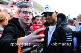 Lewis Hamilton (GBR) Mercedes AMG F1 with fans. 11.05.2017. Formula 1 World Championship, Rd 5, Spanish Grand Prix, Barcelona, Spain, Preparation Day.