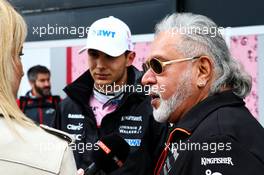 (L to R): Rachel Brookes (GBR) Sky Sports F1 Reporter with Esteban Ocon (FRA) Sahara Force India F1 Team and Dr. Vijay Mallya (IND) Sahara Force India F1 Team Owner. 14.07.2017. Formula 1 World Championship, Rd 10, British Grand Prix, Silverstone, England, Practice Day.