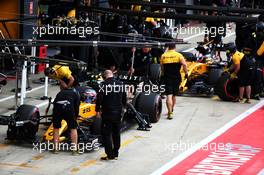 Jolyon Palmer (GBR) Renault Sport F1 Team RS17 and Nico Hulkenberg (GER) Renault Sport F1 Team RS17 in the pits. 14.07.2017. Formula 1 World Championship, Rd 10, British Grand Prix, Silverstone, England, Practice Day.