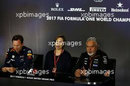 The FIA Press Conference (L to R): Christian Horner (GBR) Red Bull Racing Team Principal; Claire Williams (GBR) Williams Deputy Team Principal; Dr. Vijay Mallya (IND) Sahara Force India F1 Team Owner. 14.07.2017. Formula 1 World Championship, Rd 10, British Grand Prix, Silverstone, England, Practice Day.