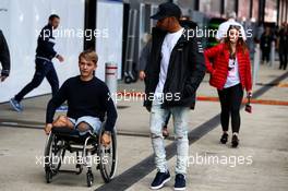 Lewis Hamilton (GBR) Mercedes AMG F1 with Billy Monger (GBR) Racing Driver. 14.07.2017. Formula 1 World Championship, Rd 10, British Grand Prix, Silverstone, England, Practice Day.