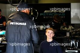 Lewis Hamilton (GBR) Mercedes AMG F1 with Billy Monger (GBR) Racing Driver. 14.07.2017. Formula 1 World Championship, Rd 10, British Grand Prix, Silverstone, England, Practice Day.