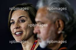 (L to R): Claire Williams (GBR) Williams Deputy Team Principal and Dr. Vijay Mallya (IND) Sahara Force India F1 Team Owner in the FIA Press Conference. 14.07.2017. Formula 1 World Championship, Rd 10, British Grand Prix, Silverstone, England, Practice Day.