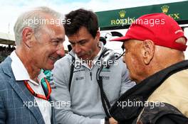 (L to R): Toto Wolff (GER) Mercedes AMG F1 Shareholder and Executive Director and Niki Lauda (AUT) Mercedes Non-Executive Chairman on the grid. 16.07.2017. Formula 1 World Championship, Rd 10, British Grand Prix, Silverstone, England, Race Day.