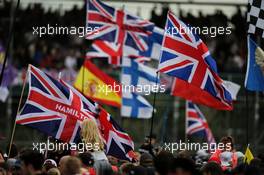 Fans at the podium. 16.07.2017. Formula 1 World Championship, Rd 10, British Grand Prix, Silverstone, England, Race Day.