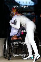 Race winner Lewis Hamilton (GBR) Mercedes AMG F1 celebrates in parc ferme with Billy Monger (GBR) Racing Driver. 16.07.2017. Formula 1 World Championship, Rd 10, British Grand Prix, Silverstone, England, Race Day.