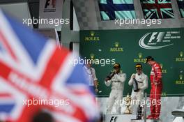 The podium (L to R): Race winner Lewis Hamilton (GBR) Mercedes AMG F1 celebrates with Valtteri Bottas (FIN) Mercedes AMG F1 and Kimi Raikkonen (FIN) Ferrari. 16.07.2017. Formula 1 World Championship, Rd 10, British Grand Prix, Silverstone, England, Race Day.