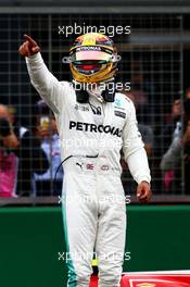 Lewis Hamilton (GBR) Mercedes AMG F1 celebrates his pole position. 15.07.2017. Formula 1 World Championship, Rd 10, British Grand Prix, Silverstone, England, Qualifying Day.