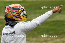 Lewis Hamilton (GBR) Mercedes AMG F1 celebrates his pole position. 15.07.2017. Formula 1 World Championship, Rd 10, British Grand Prix, Silverstone, England, Qualifying Day.