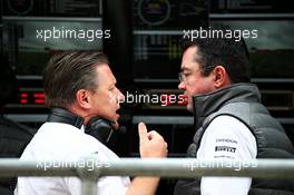(L to R): Zak Brown (USA) McLaren Executive Director with Eric Boullier (FRA) McLaren Racing Director. 15.07.2017. Formula 1 World Championship, Rd 10, British Grand Prix, Silverstone, England, Qualifying Day.