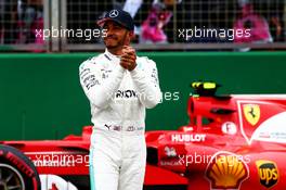 Lewis Hamilton (GBR) Mercedes AMG F1 celebrates his pole position. 15.07.2017. Formula 1 World Championship, Rd 10, British Grand Prix, Silverstone, England, Qualifying Day.