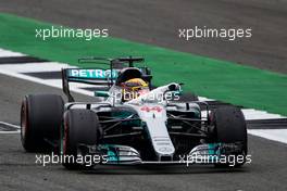 Lewis Hamilton (GBR) Mercedes AMG F1 W08 celebrates his pole position. 15.07.2017. Formula 1 World Championship, Rd 10, British Grand Prix, Silverstone, England, Qualifying Day.