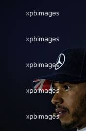 Lewis Hamilton (GBR) Mercedes AMG F1 in the post qualifying FIA Press Conference. 15.07.2017. Formula 1 World Championship, Rd 10, British Grand Prix, Silverstone, England, Qualifying Day.