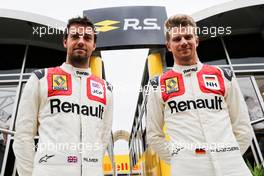 (L to R): Jolyon Palmer (GBR) Renault Sport F1 Team and team mate Nico Hulkenberg (GER) Renault Sport F1 Team celebrate 40 years of Renault Sport in F1. 16.07.2017. Formula 1 World Championship, Rd 10, British Grand Prix, Silverstone, England, Race Day.