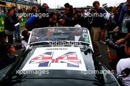 Lewis Hamilton (GBR) Mercedes AMG F1 on the drivers parade. 16.07.2017. Formula 1 World Championship, Rd 10, British Grand Prix, Silverstone, England, Race Day.