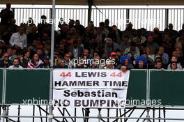 Fans in the grandstand and flags for Lewis Hamilton (GBR) Mercedes AMG F1. 16.07.2017. Formula 1 World Championship, Rd 10, British Grand Prix, Silverstone, England, Race Day.